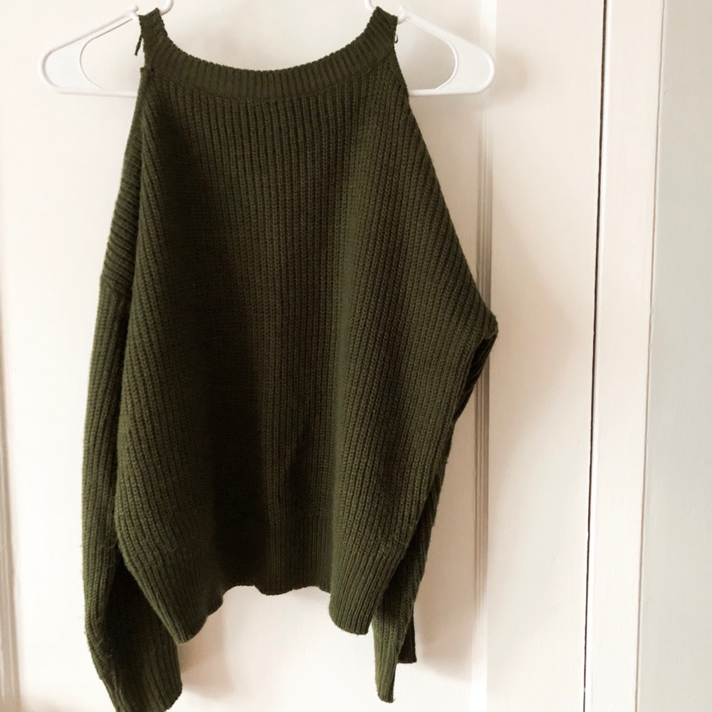 Cold shoulder green sweater